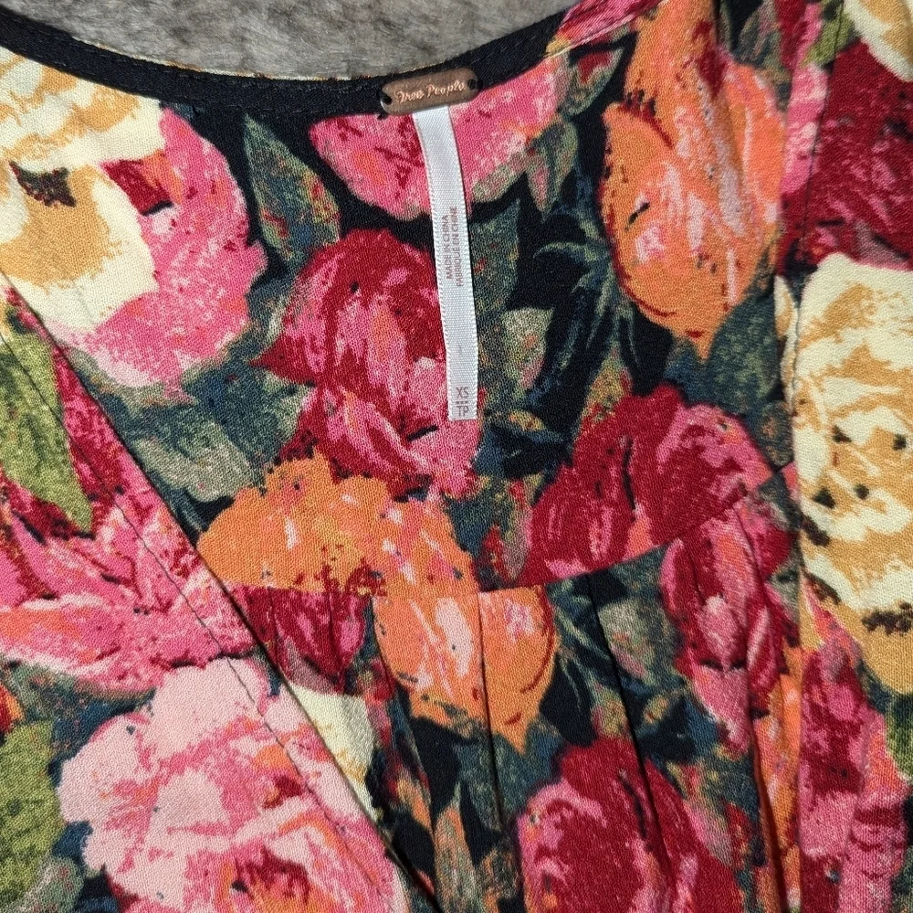 Free People Jamie Floral Midi Dress Black Women's XS
